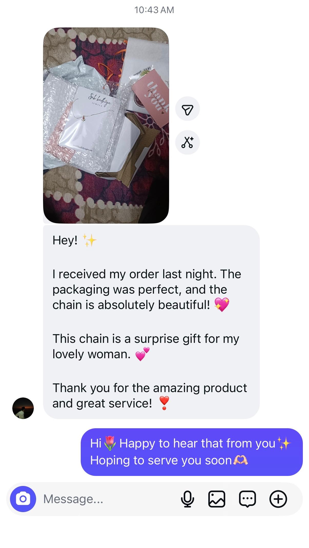 Instagram customer review screenshot for Sab Badhiya Jewels (19)