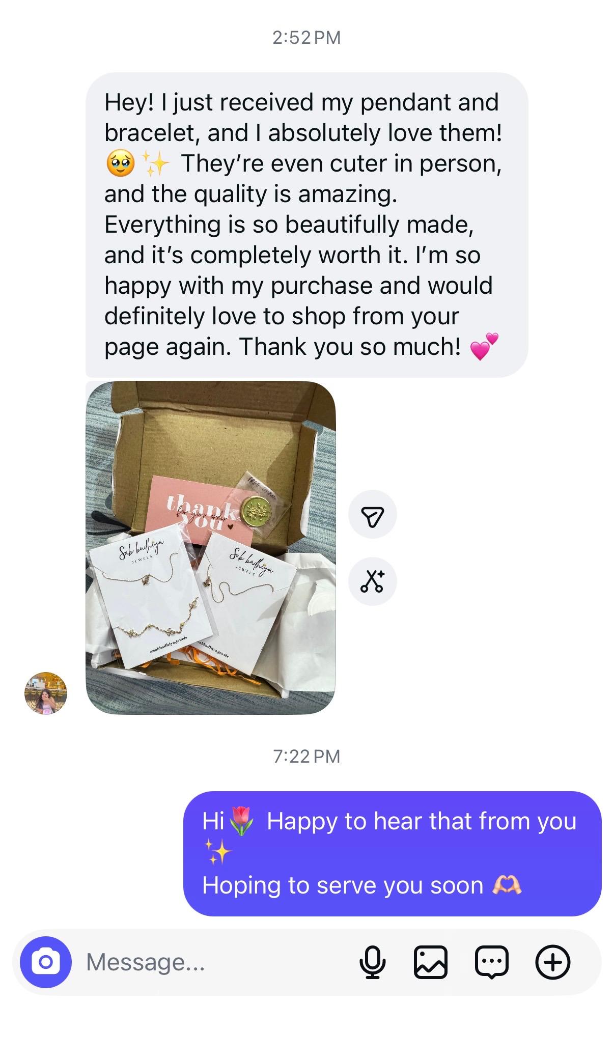 Instagram customer review screenshot for Sab Badhiya Jewels (16)