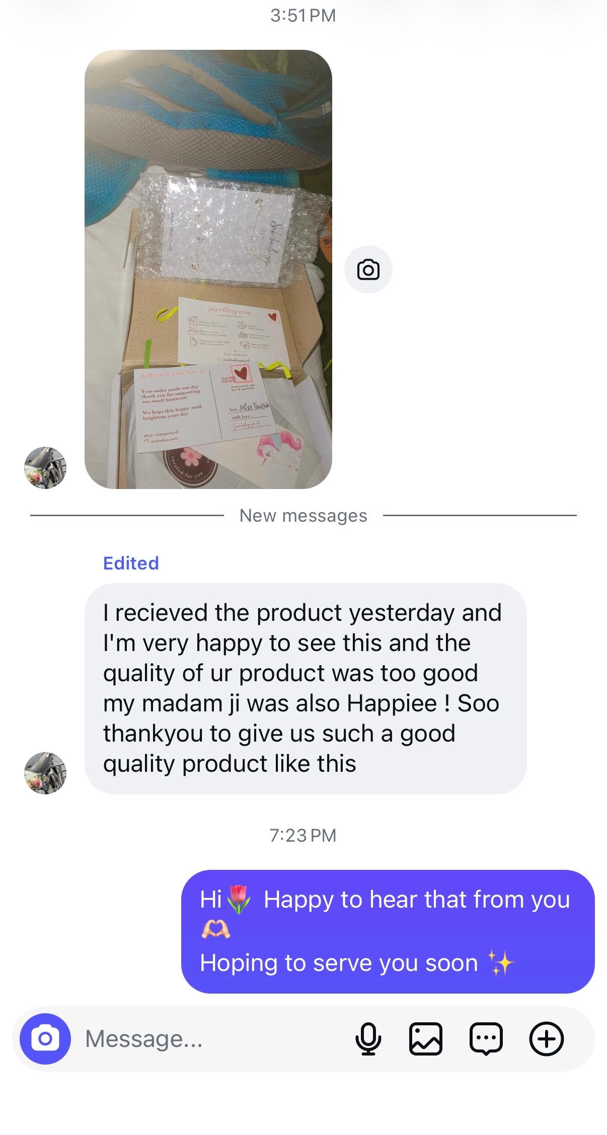 Instagram customer review screenshot for Sab Badhiya Jewels (21)