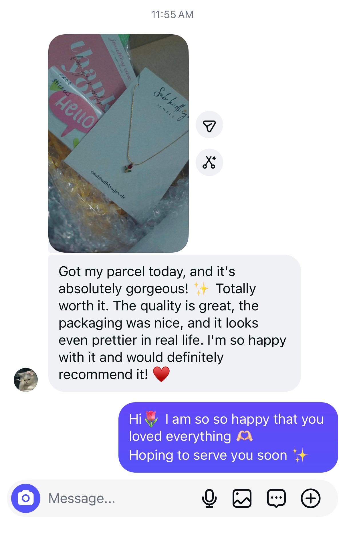 Instagram customer review screenshot for Sab Badhiya Jewels (6)